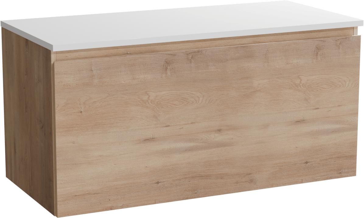 Linie Lado meuble salle de bains suspendu 100 x 46 cm chêne naturel avec Lado tablette simple ou double en marbre composite blanc brillant
