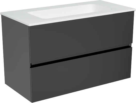 Storke Edge zwevend badkamermeubel 80 x 40 cm mat zwart met Mata enkele wastafel in solid surface mat wit