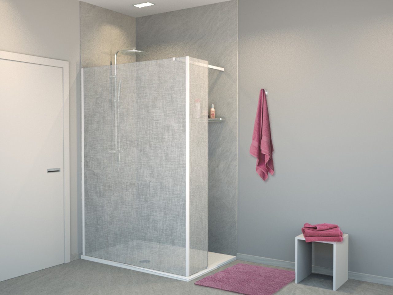 Balmani BMSS douche à l'italienne avec paroi latéral fixe 140 x 200 cm verre lin blanc profil blanc mat