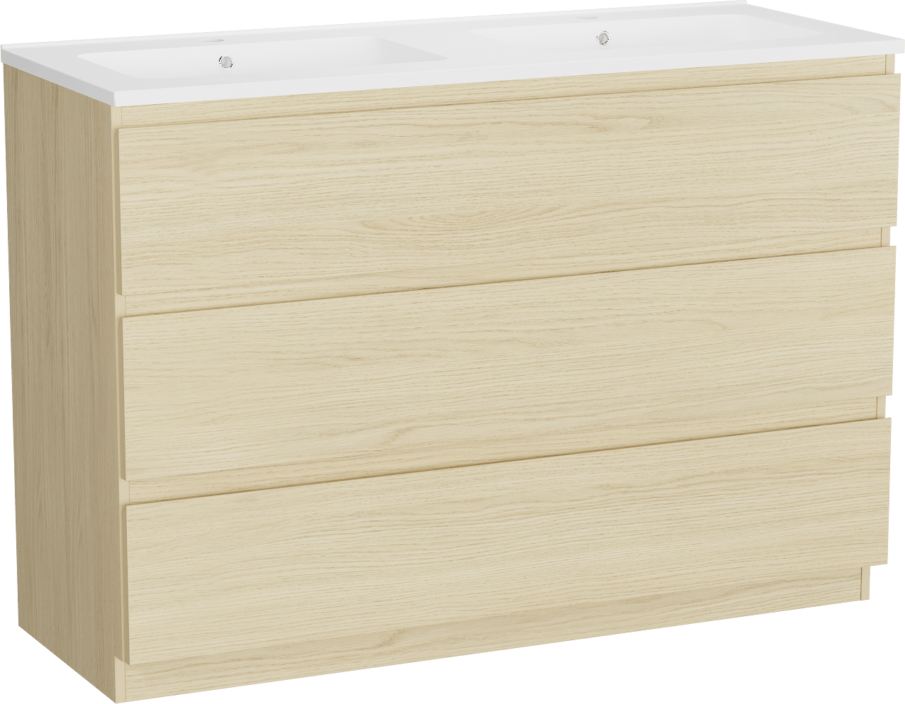 Linie Lado meuble salle de bains à poser 120 x 46 cm chêne scandinave avec Vano double vasque en marbre composite blanc mat