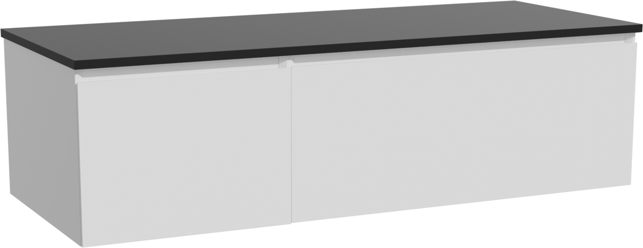 Storke Edge zwevend badmeubel 130 x 52 cm mat wit met Panton enkel of dubbel wastafelblad in gepoedercoate mdf mat zwart