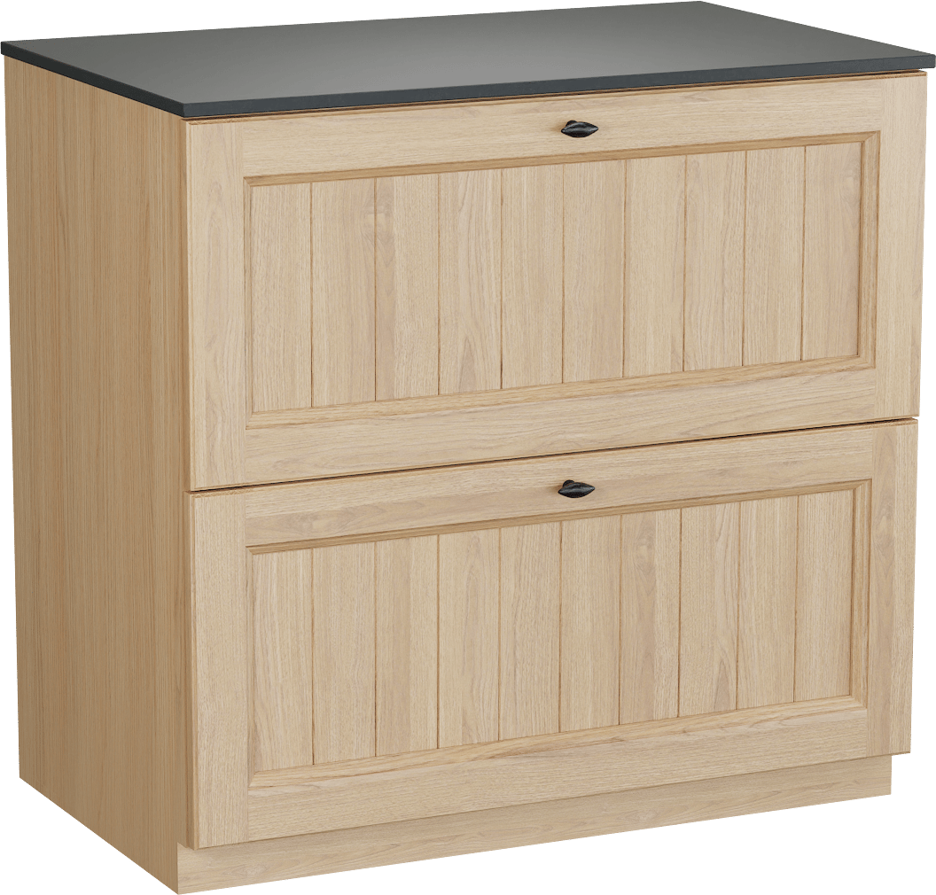 Balmani Lemon staand badkamermeubel 90 x 55 cm, fineer natuur eik met Stretto enkel tablet in graniet zwart