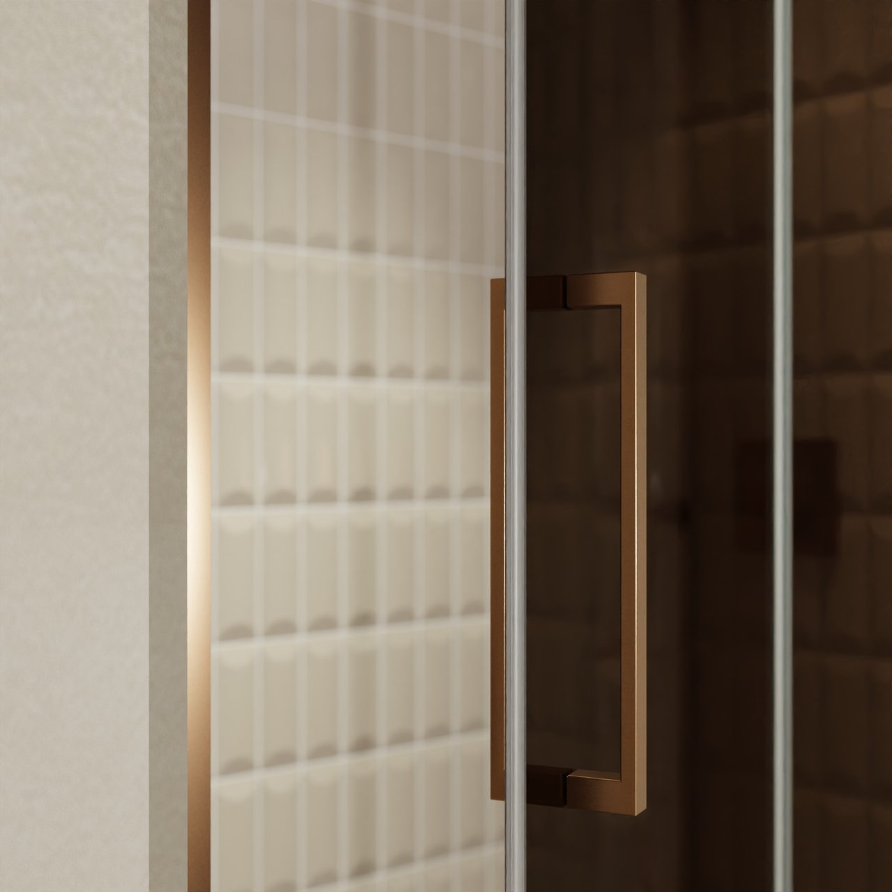 Balmani Senses Design douche draaideur rechts 140 cm x 210 cm Brons glas, Brushed Rosegold profielen