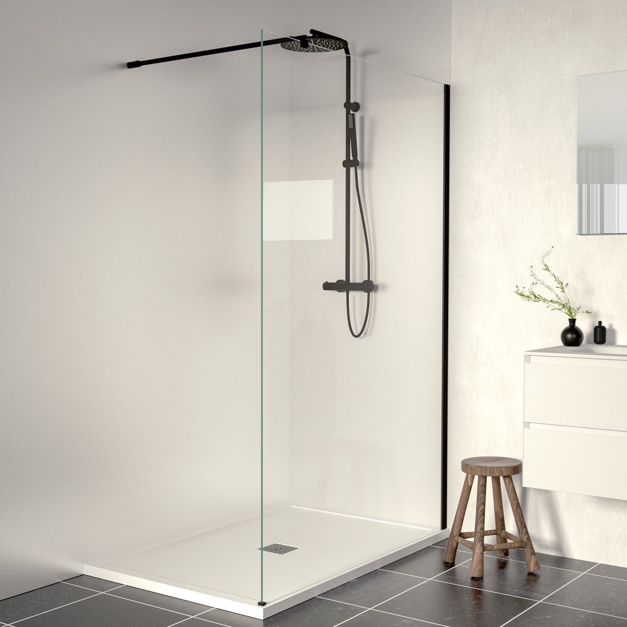 Linie Walk-In inloopdouche 140 x 200 cm helder glas mat zwart profiel