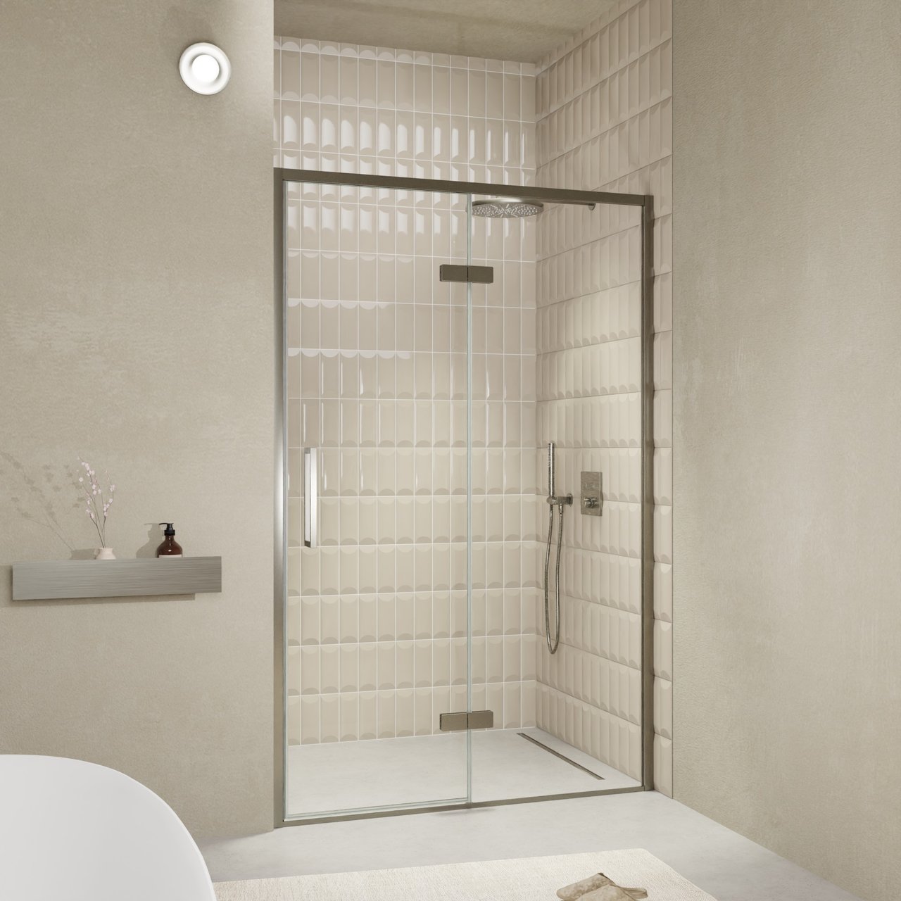 Balmani Senses Design douche draaideur rechts 140 cm x 210 cm Helder glas, Brushed GunMetal profielen