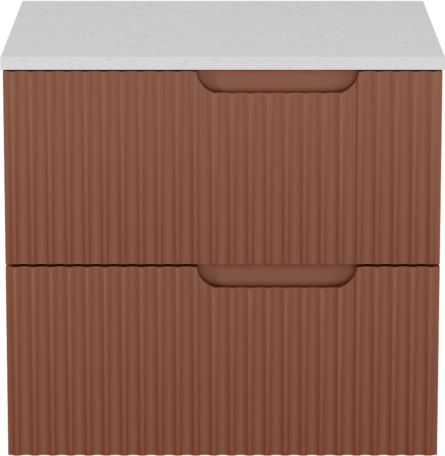 Linie Ribbo zwevend badkamermeubel 60 x 46 cm cotto met Lado enkel tablet in melamine terrazzo wit, Verticale symmetrische ronde ribbel