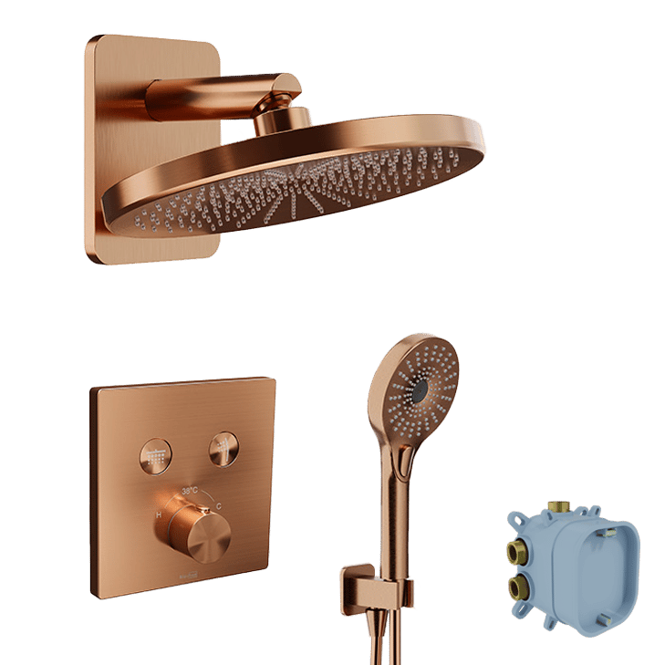 Blaufoss Smartbox Switch-line thermostatische kraan Inbouw regendoucheset met regendouchekop 25 cm Brushed Rosegold