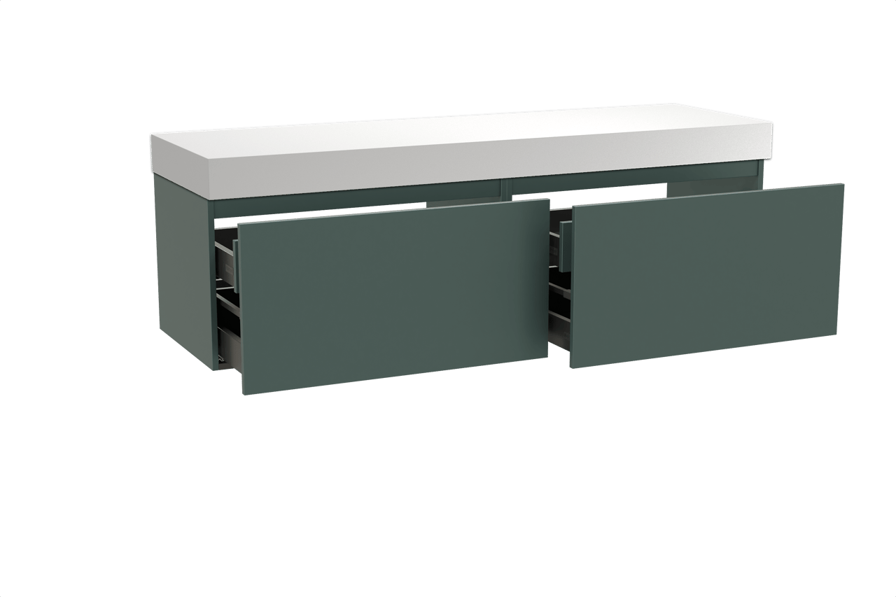 Balmani Sfera by Lucida zwevend badkamermeubel 180 x 55 cm forest met Dominus enkel of dubbel tablet in solid surface mat wit