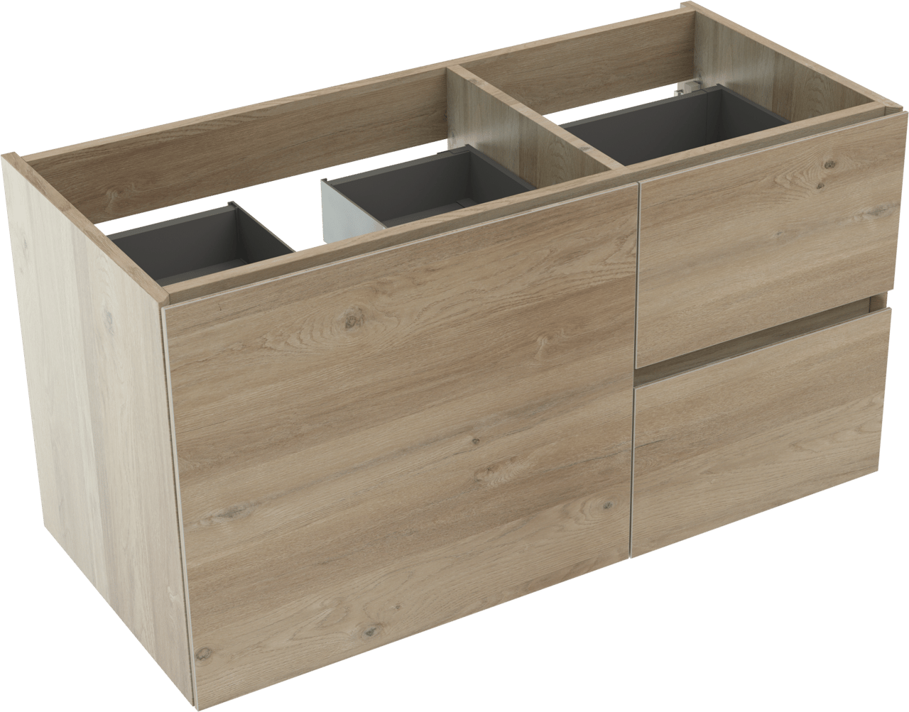 Storke Edge zwevende wastafelonderkast 100 x 46 cm asymmetrisch links ruwe eik 3 lades