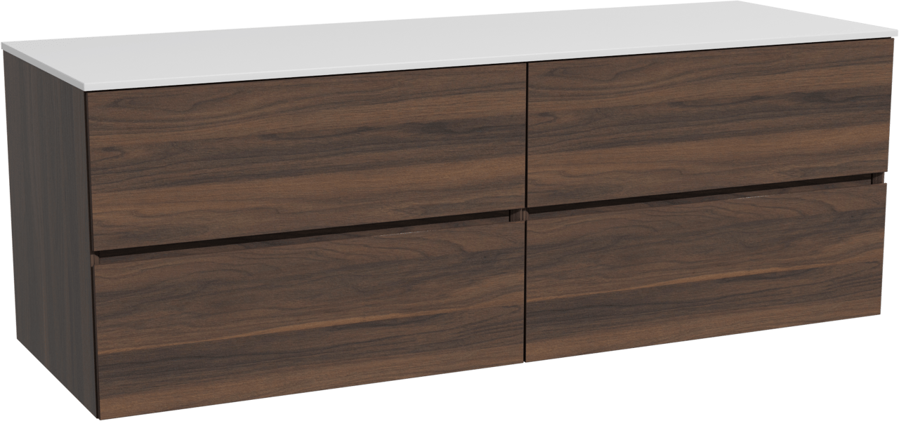 Storke Edge zwevend badkamermeubel 150 x 52 cm notelaar met Tavola enkel of dubbel tablet in solid surface mat wit