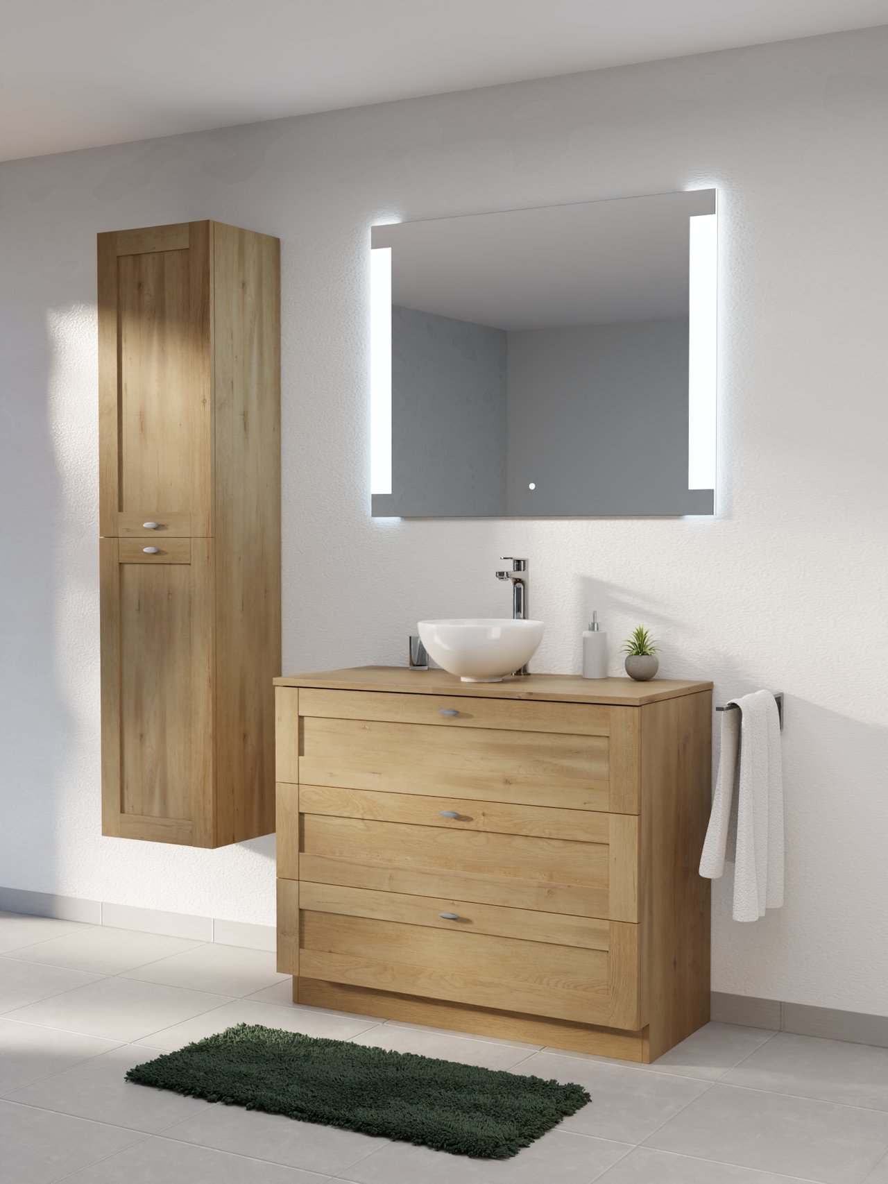 Linie Classo staand badkamermeubel 100 x 46 cm natuur eik met Lado enkel of dubbel tablet in melamine natuur eik