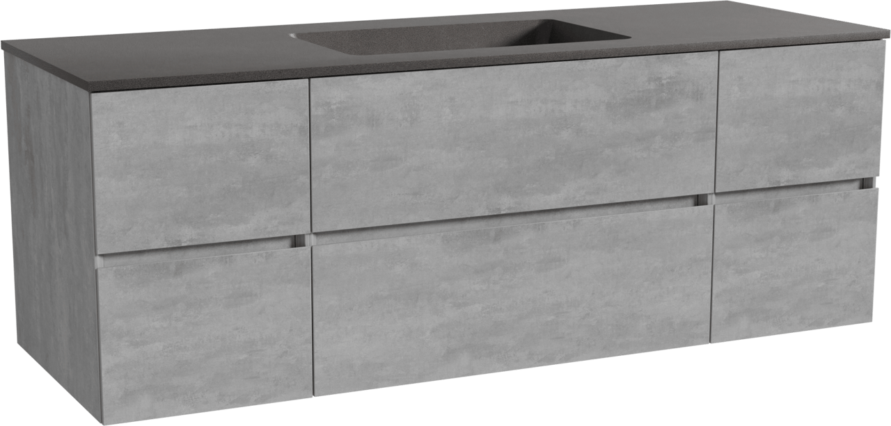 Storke Edge zwevend badmeubel 145 x 52 cm beton donkergrijs met Scuro enkele wastafel in kwarts mat zwart