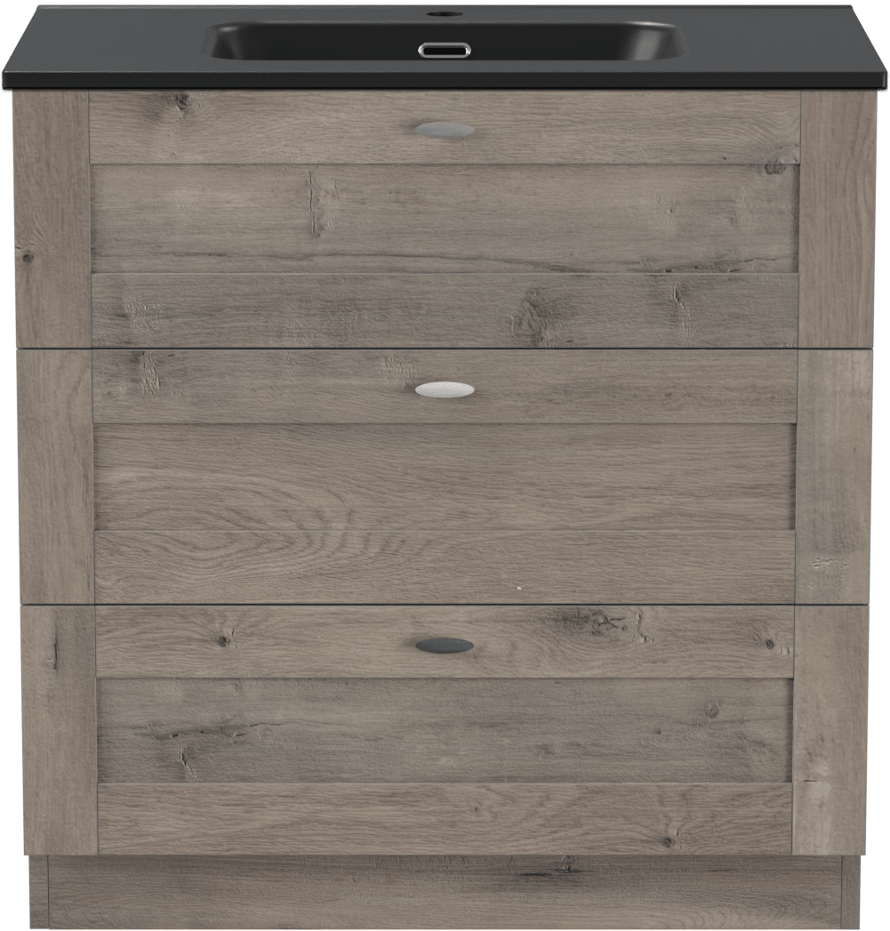 Linie Classo staand badkamermeubel 80 x 46 cm grijze eik met Baro enkele wastafel in porselein mat zwart