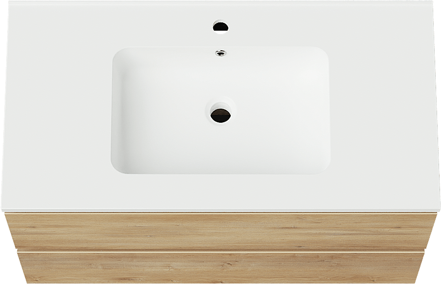Linie Lado meuble salle de bains suspendu 90 x 46 cm chêne naturel avec Vano plan simple en marbre composite blanc mat