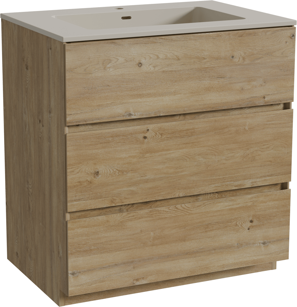 Storke Edge freistehendes Möbelstück Set: 75 x 52 cm, Rohe Eiche, mit Diva Einzelwaschtisch, Top Solid Seidengrau
