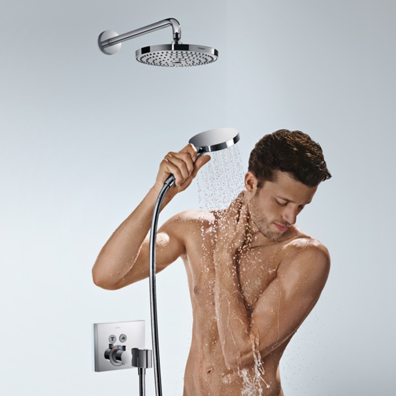Hansgrohe Showerselect S Square Thermostat-Duscharmatur: Unterputz, mit Brausehalter, für 2 Verbraucher, Chrom glänzend