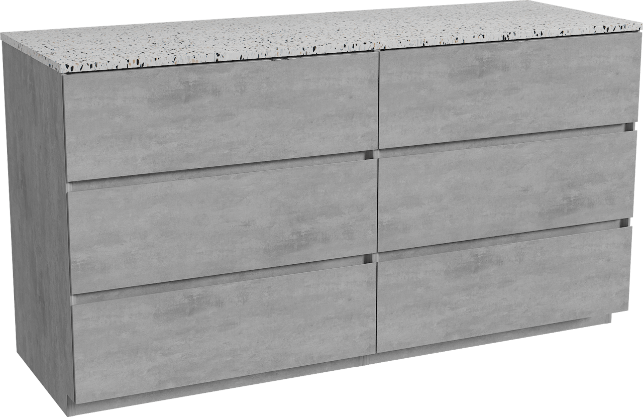 Storke Edge freistehendes Möbelstück Set: 150 x 52 cm, Beton dunkelgrau, mit Tavola Einzel- oder Doppel Waschtischplatte, Terrazzo in Weiß/Schwarz matt