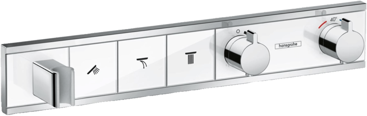 Hansgrohe RainSelect Thermostat-Duscharmatur: Unterputz, mit Brausehalter, für 3 Verbraucher, Chrom und Weiß glänzend