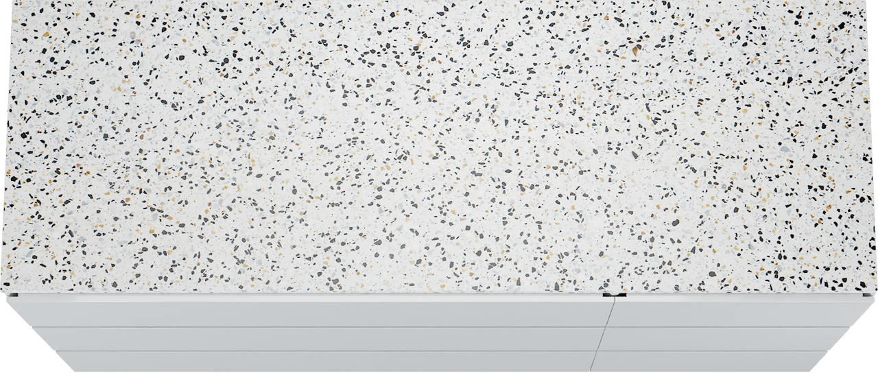 Storke Edge meuble salle de bains à poser 150 x 52 cm blanc brillant avec Tavola tablette en blanc/noir terrazzo mat
