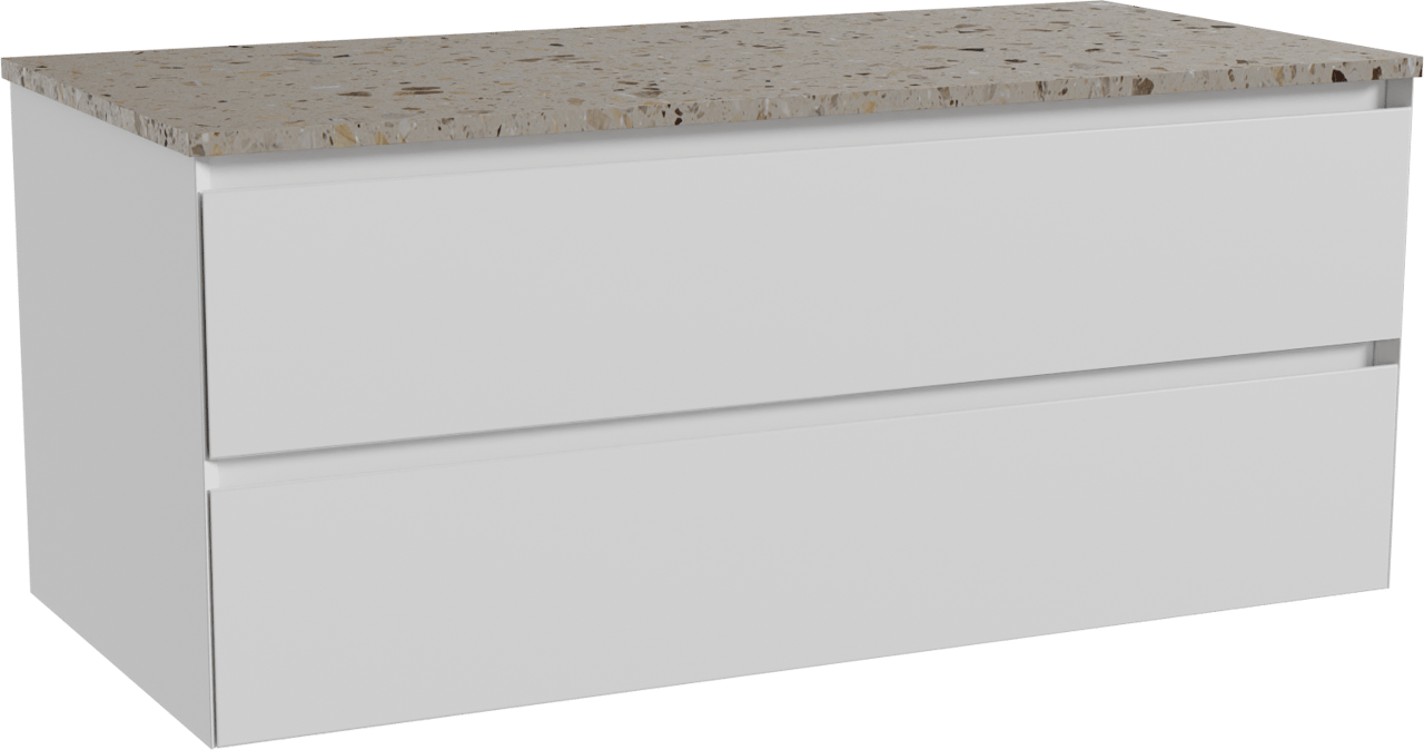 Balmani Mitra meuble salle de bains suspendu 120 x 55 cm blanc mat avec Stretto tablette simple ou double en terrazzo greige terrazzo