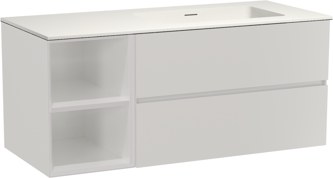 Storke Edge zwevend badmeubel 120 x 52 cm hoogglans wit met Mata asymmetrisch rechtse wastafel in solid surface mat wit