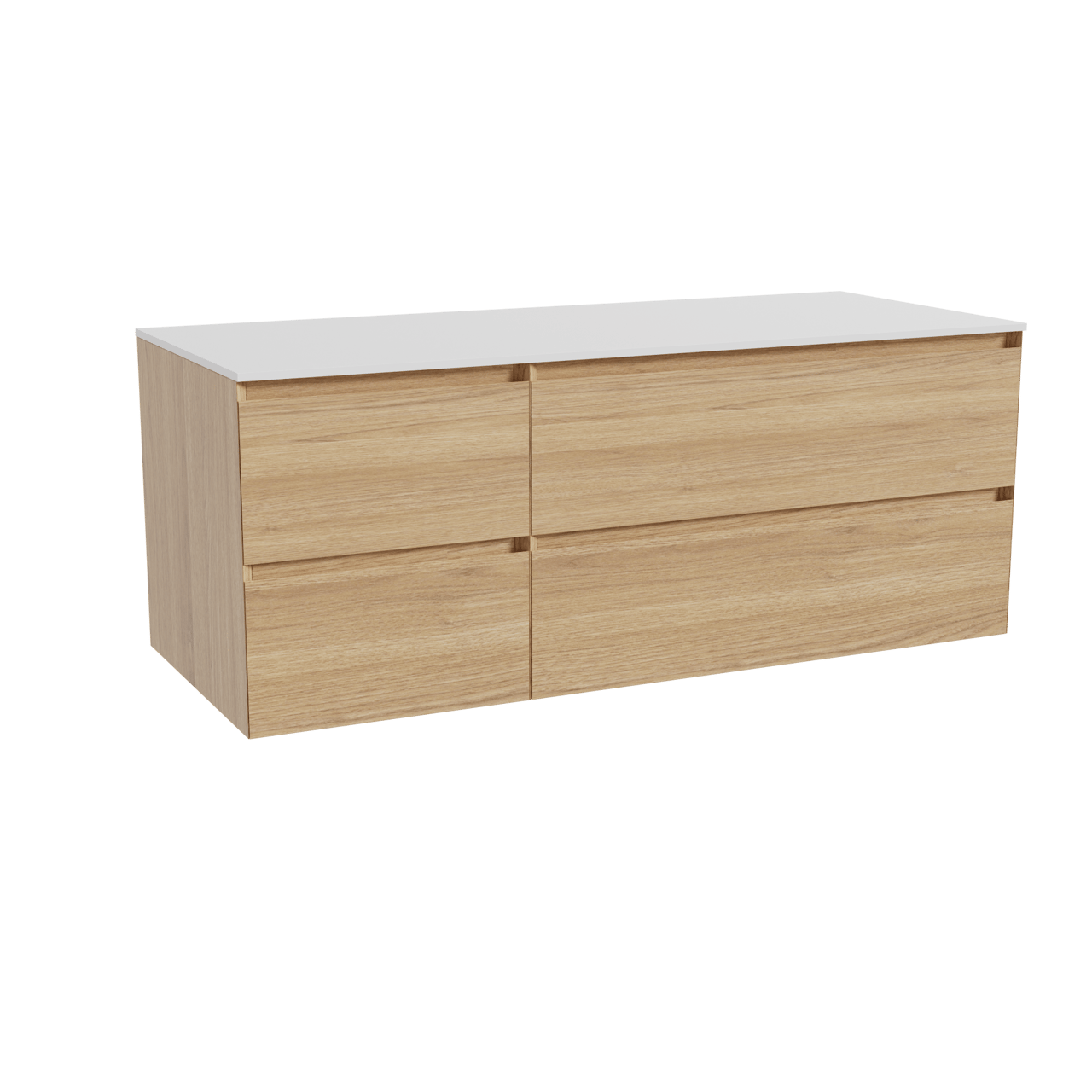 Balmani Mitra meuble salle de bains suspendu 135 x 55 cm chêne naturel avec Stretto tablette simple ou double en solid surface blanc mat