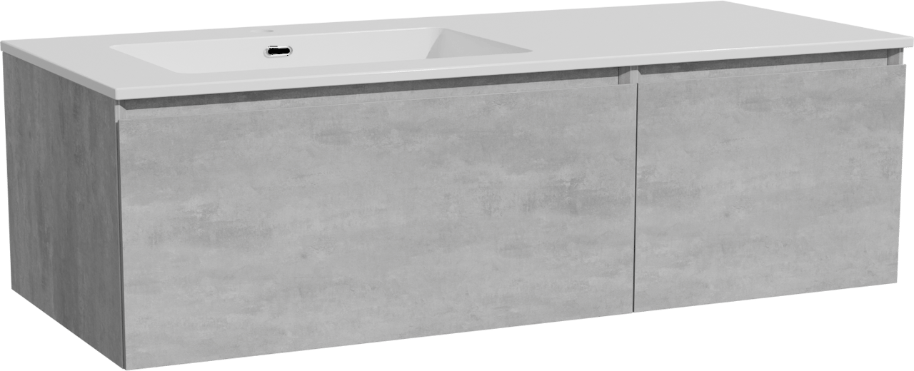 Storke Edge zwevend badmeubel 120 x 52 cm beton donkergrijs met Diva asymmetrisch linkse wastafel in composietmarmer hoogglans wit