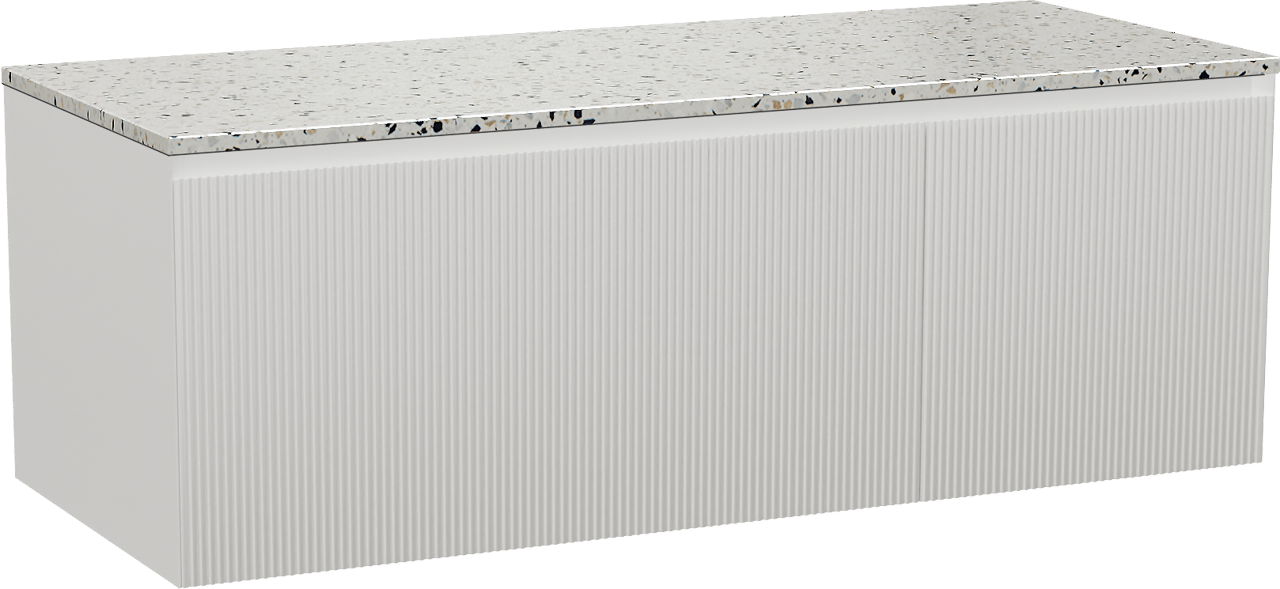 Balmani Fila by Mitra meuble salle de bains suspendu 135 x 55 cm blanc mat avec Stretto tablette simple ou double en blanc/noir mat terrazzo, Nervure droite symétrique verticale