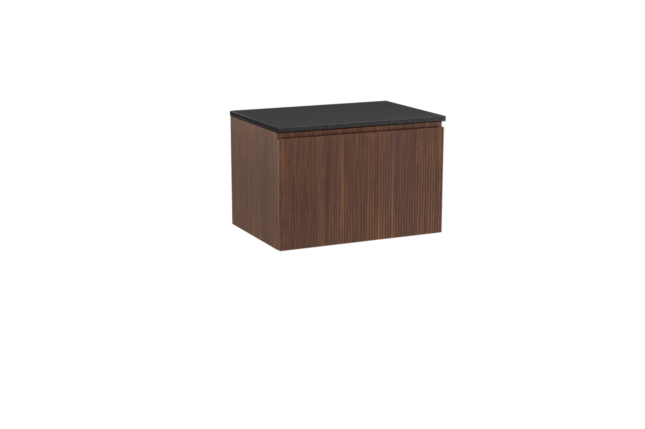 Storke Ribs hängendes Möbelstück Set: 75 x 52 cm, Nussbaum, mit Panton Einzel Waschtischplatte, Pulverbeschichtetes MDF, Schwarz matt, Vertikale symmetrische gerade Rippe