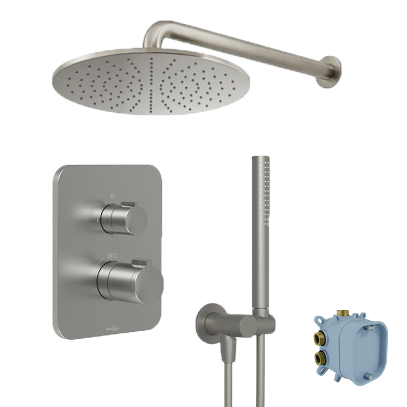 Blaufoss Smartbox Softline inbouw regendoucheset thermostatische kraan brushed CoolMetal