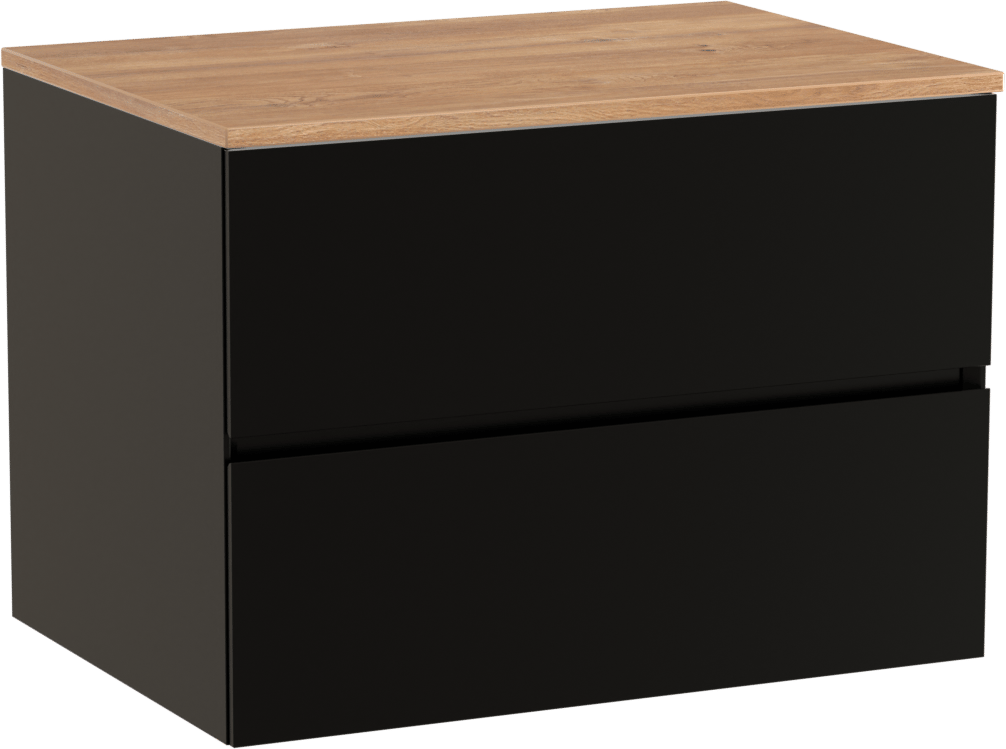 Storke Edge zwevend badmeubel 75 x 52 cm mat zwart met Panton enkel wastafelblad in melamine ruw eiken