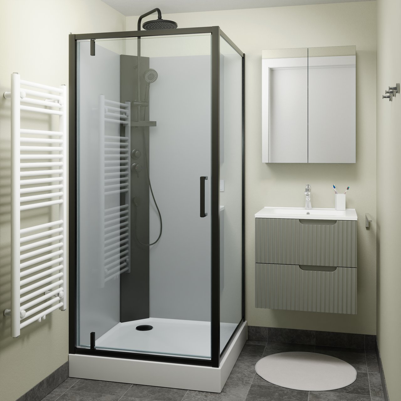 Linie Salta complete douchecabine met draaideuren 90 x 90 cm helder glas zwart profiel met kraan