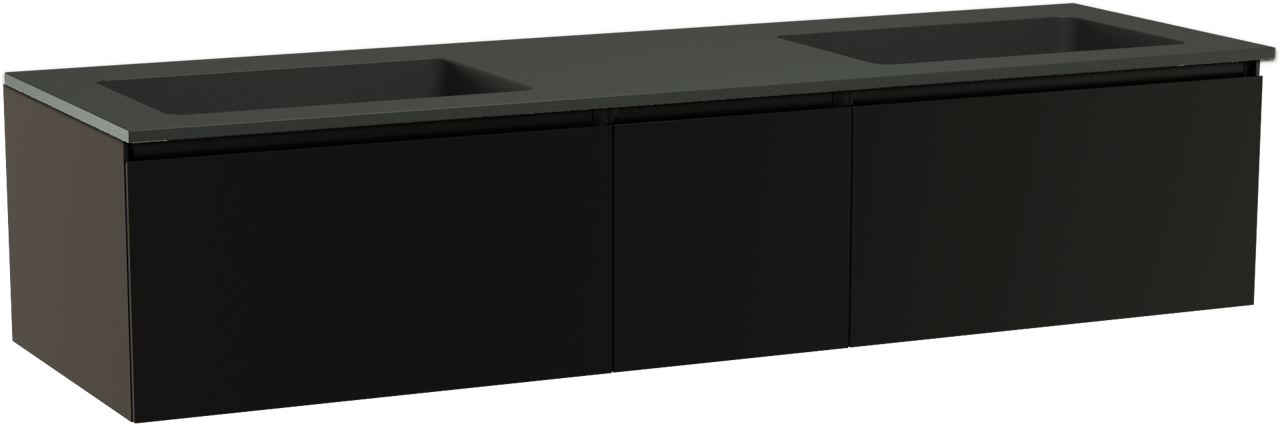 Storke Edge zwevend badmeubel 165 x 52 cm mat zwart met Scuro dubbele wastafel in kwarts mat zwart