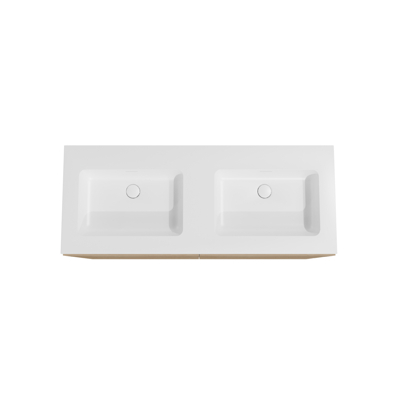 Storke Edge staand badkamermeubel 130 x 52 cm ruwe eik met Mata dubbele wastafel in solid surface mat wit