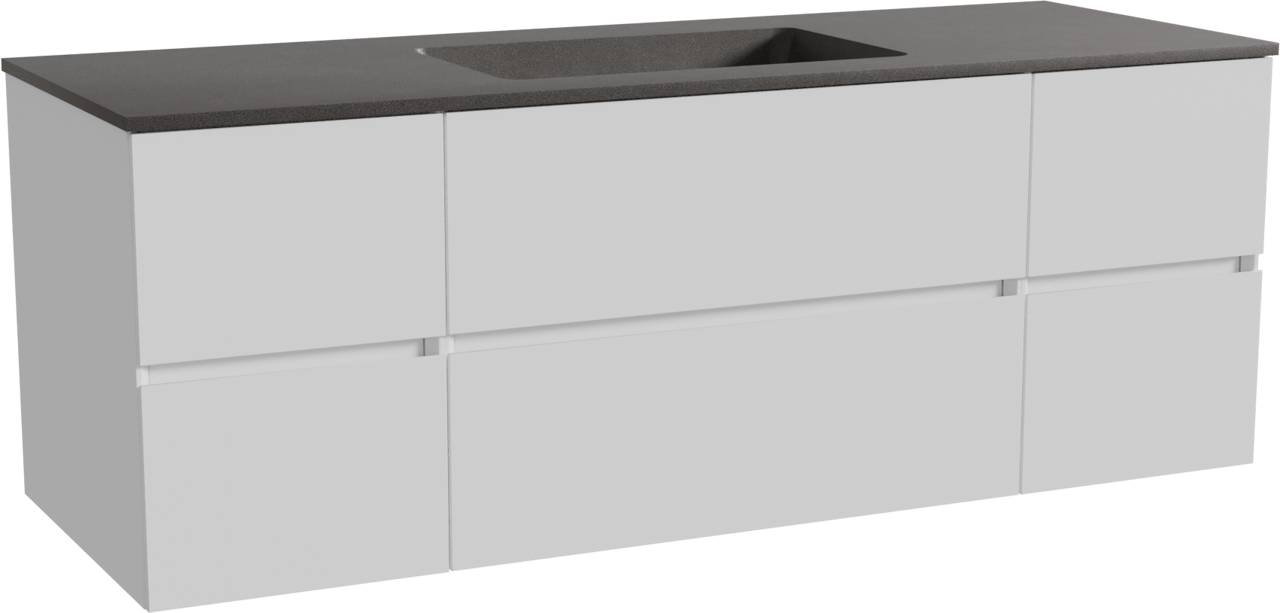 Storke Edge meuble salle de bains suspendu 145 x 52 cm blanc mat avec Scuro plan simple en quartz noir mat