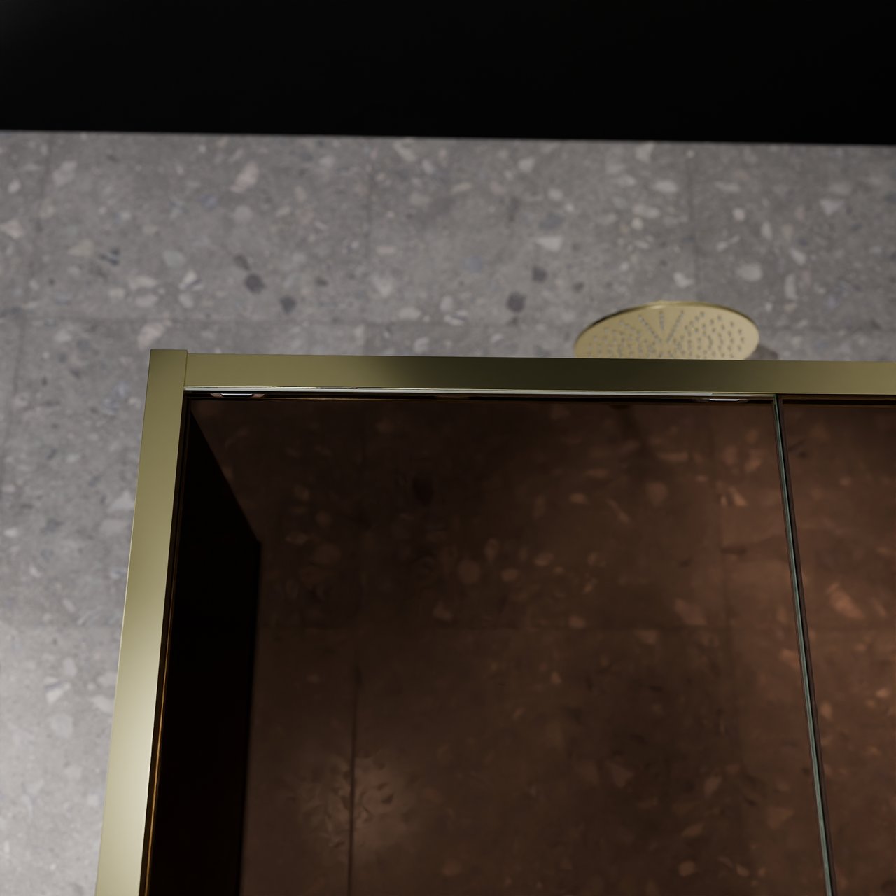 Balmani Senses Design douche d'angle avec porte coulissante à droite et paroi latérale fixe, 140 x 100 cm, Bronze, Profil Brushed Champagne Gold, coating inclus