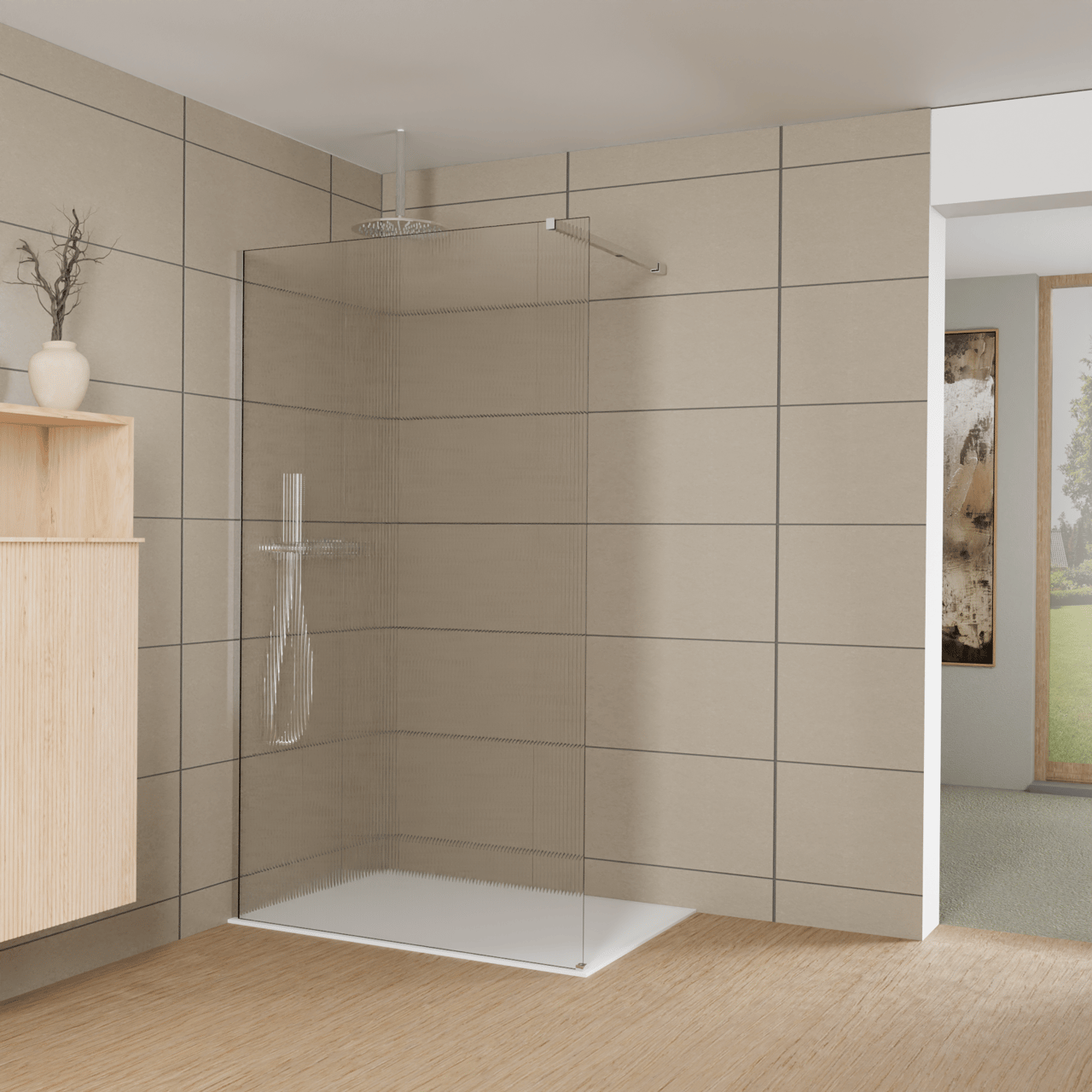 Balmani Modular Walk-In Dusche: 120 x 200 cm, Ribs, inklusive Coating, Profil Chrom glänzend