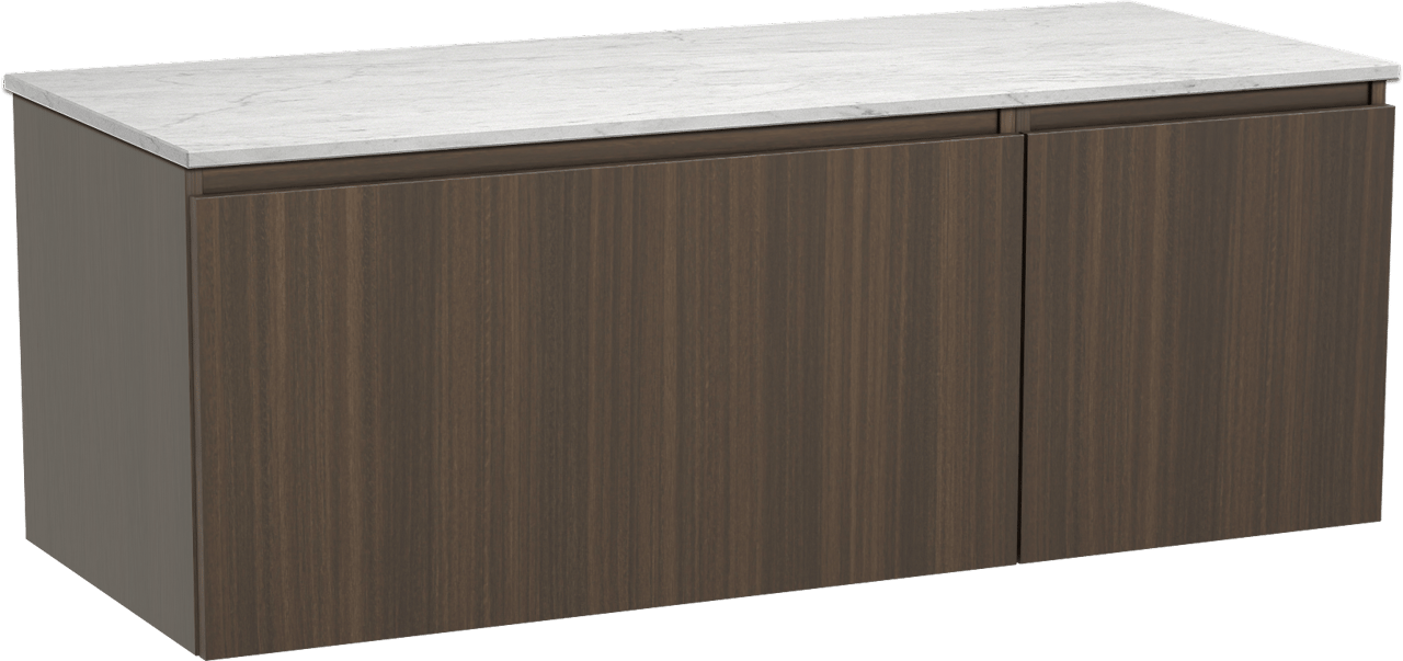 Balmani Sfera by Lucida zwevend badmeubel 135 x 55 cm eucalyptus met Stretto enkel of dubbel wastafelblad in marmer carrara