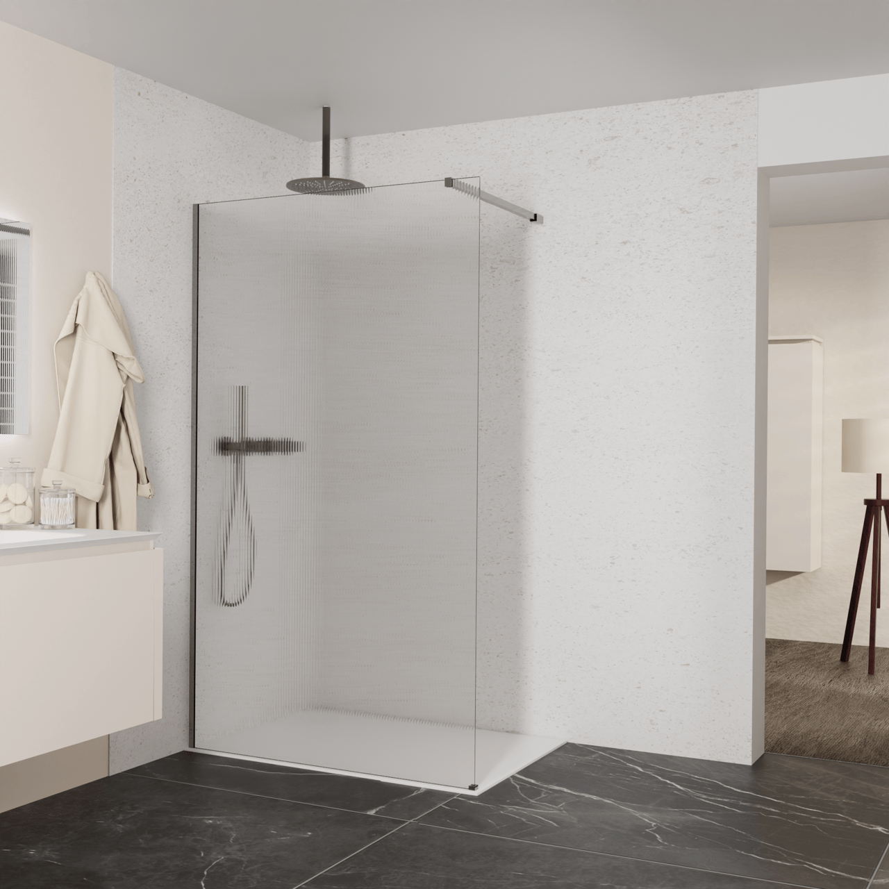Balmani Modular Walk-In Dusche: 120 x 200 cm, Ribs, inklusive Coating, Profil Brushed GunMetal