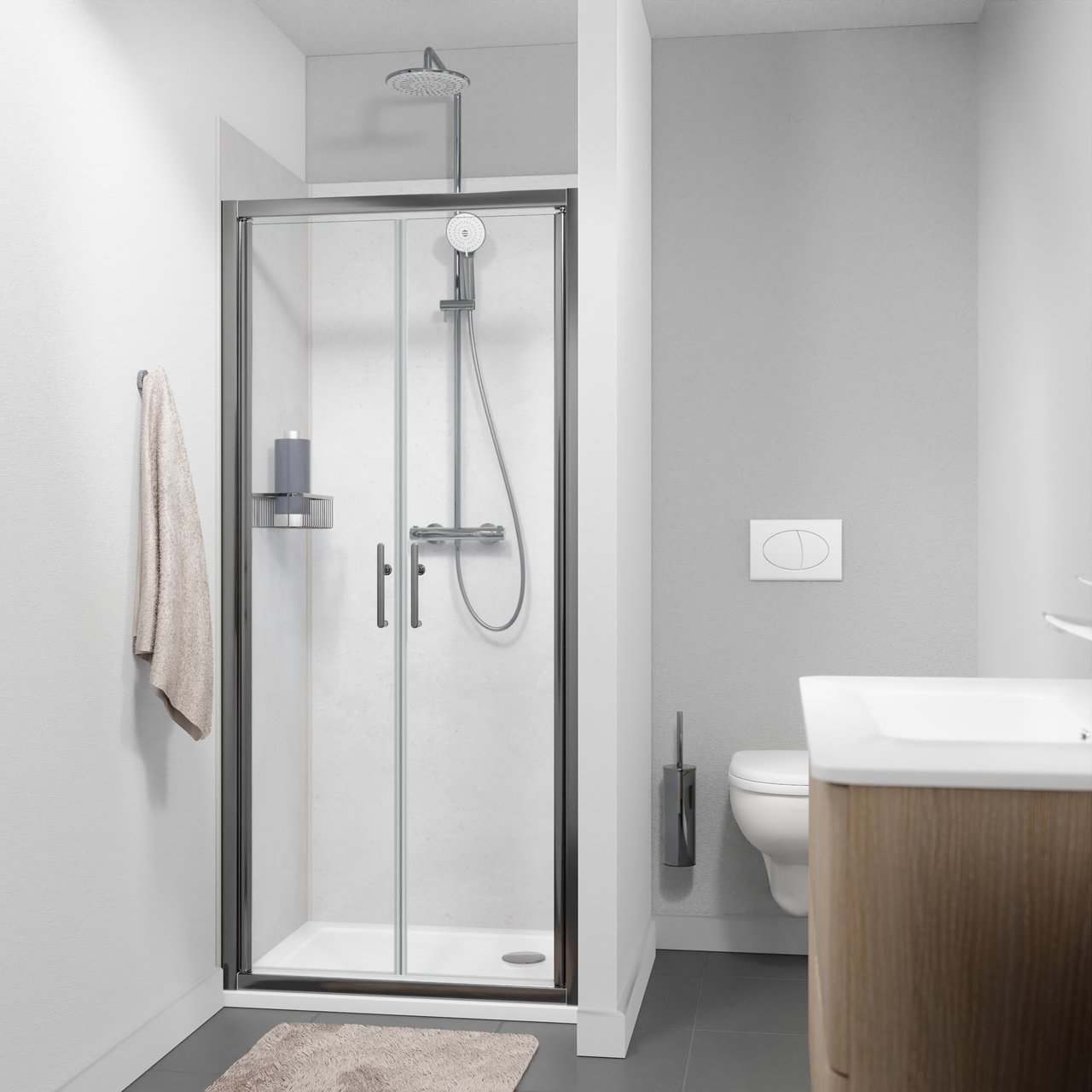 Linie Cadiz porte battante 90 cm x 190 cm verre transparent profil Brushed Chrome