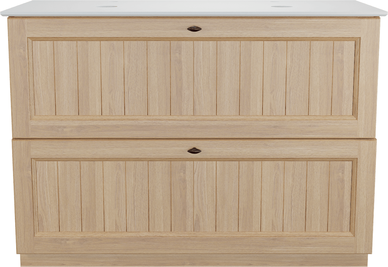 Balmani Lemon staand badkamermeubel 120 x 55 cm, fineer natuur eik met Facetta dubbel tablet in mat wit