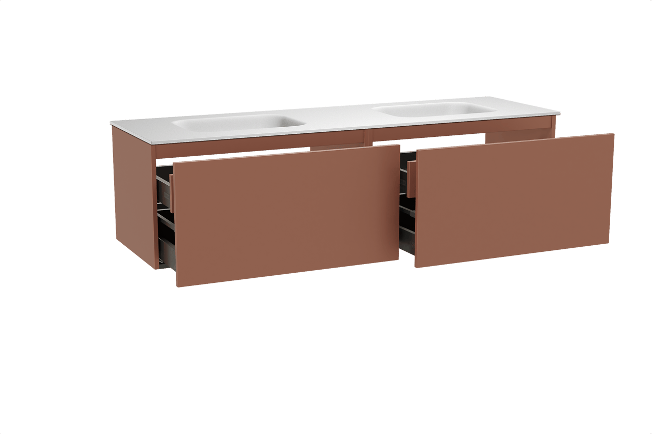 Balmani Sfera by Lucida zwevend badkamermeubel 180 x 55 cm cotto met Tablo Arcato dubbele wastafel in solid surface mat wit