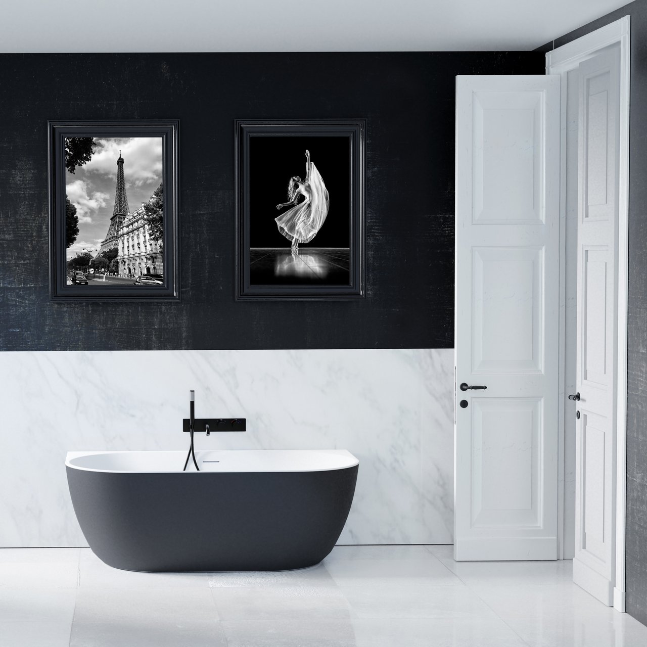 Luca Varess Otello 2-Personen halb freistehende Badewanne: 170 x 80 cm, Acryl, Schwarz Matt