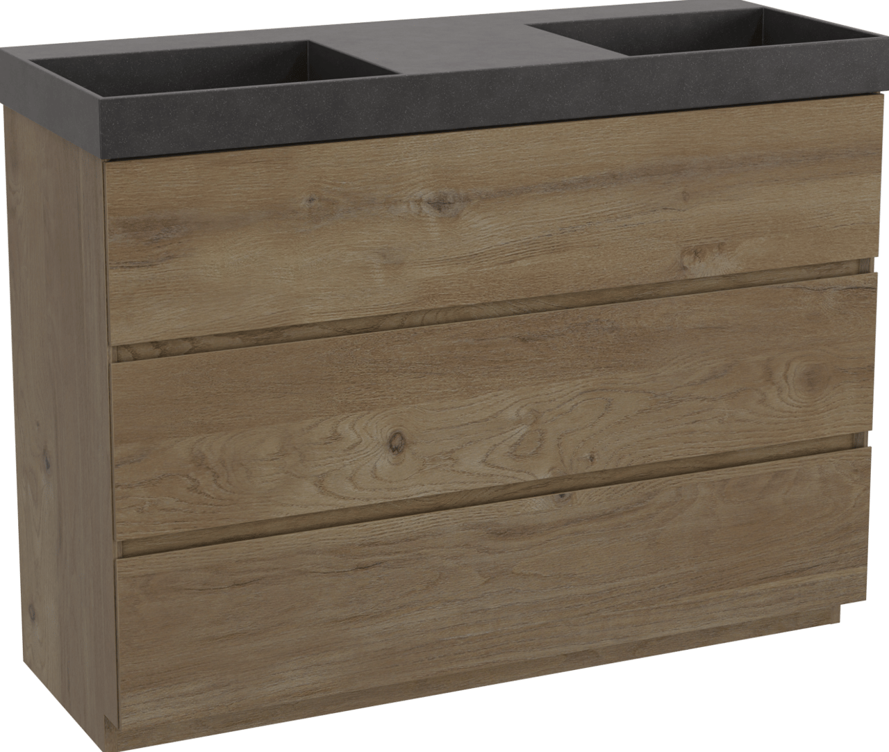 Storke Edge freistehendes Möbelstück Set: 120 x 46 cm, Rohe Eiche, mit Jura Doppelwaschtisch, Quarz Schwarz matt