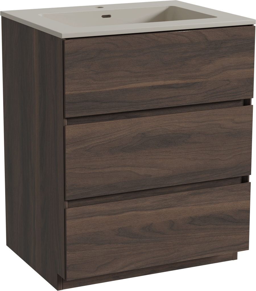 Storke Edge freistehendes Möbelstück Set: 65 x 52 cm, Nussbaum, mit Diva Einzelwaschtisch, Top Solid Seidengrau
