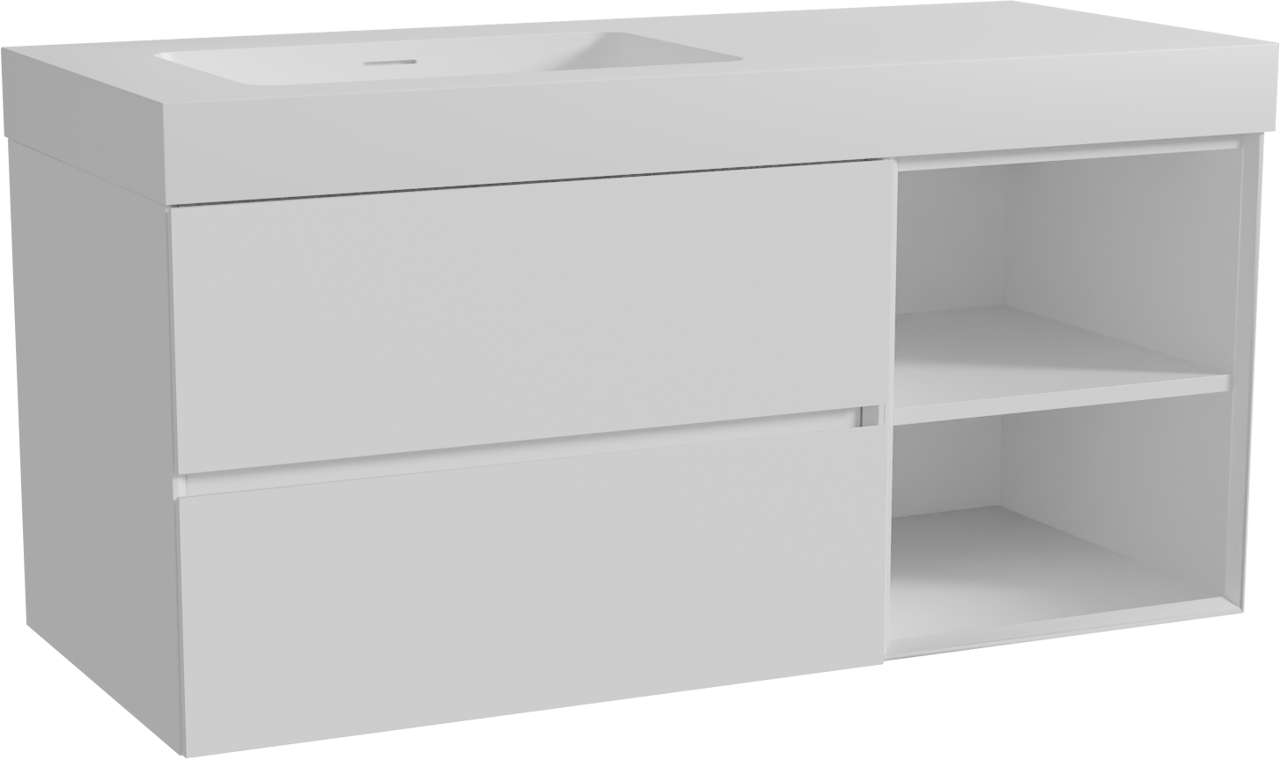 Storke Edge zwevend badmeubel 120 x 52 cm mat wit met Mata High asymmetrisch linkse wastafel in solid surface mat wit