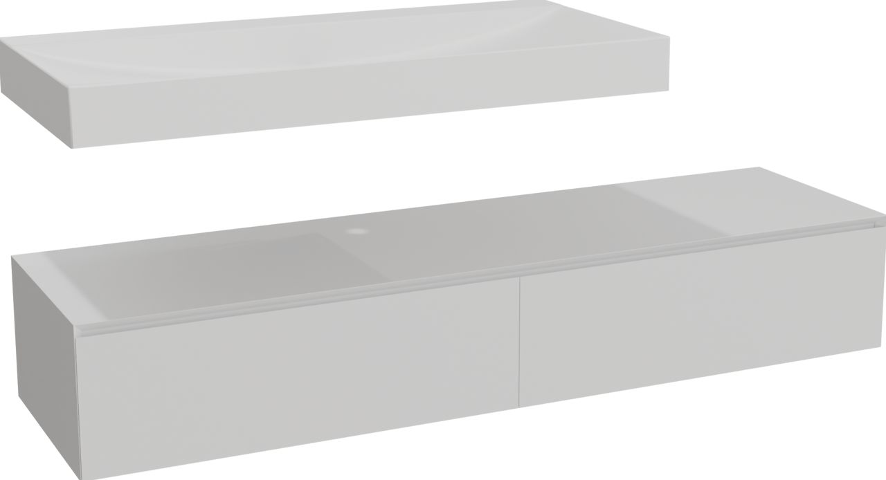 Balmani Mitra Elements zwevend badkamermeubel 180 x 55 cm mat wit met Wave enkele wastafel voor 2 kraangaten 120 cm in solid surface mat wit