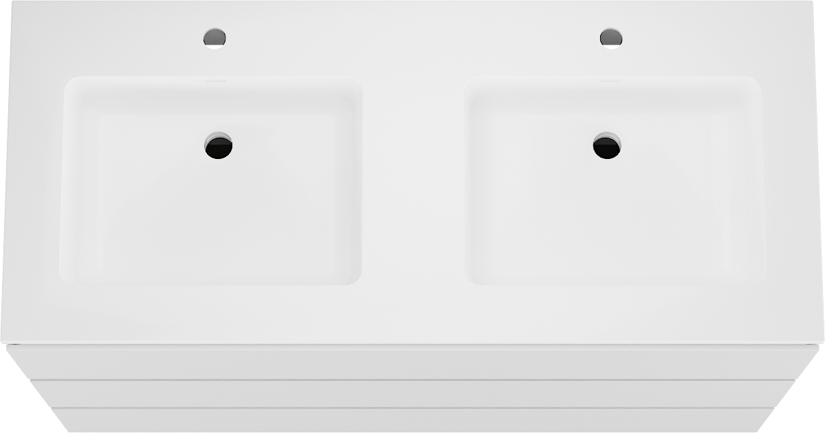 Storke Edge meuble salle de bains à poser 120 x 52 cm blanc mat avec Bilia double vasque en marbre composite blanc brillant