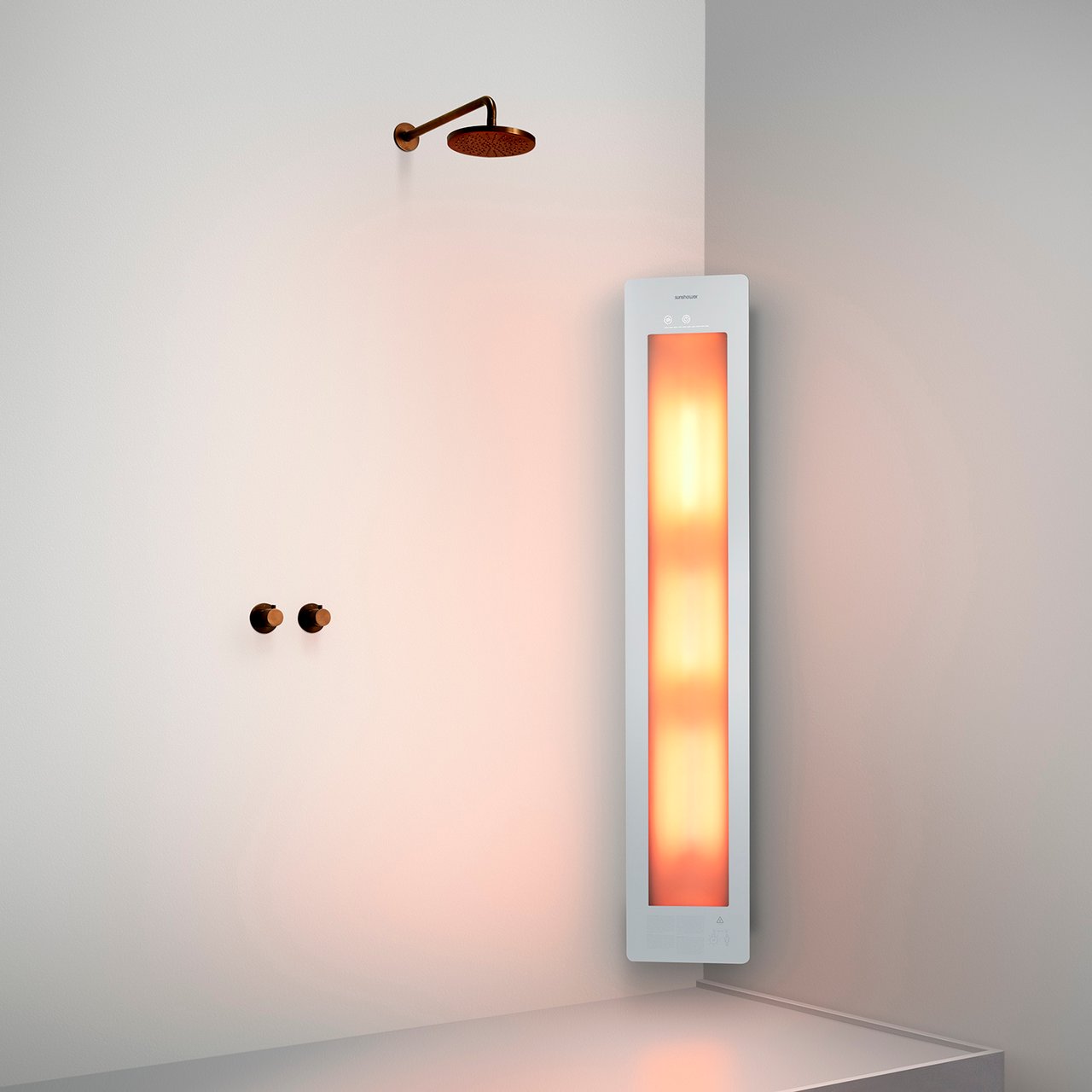 Sunshower One L d'angle en saillie en blanc avec lumière infrarouge
