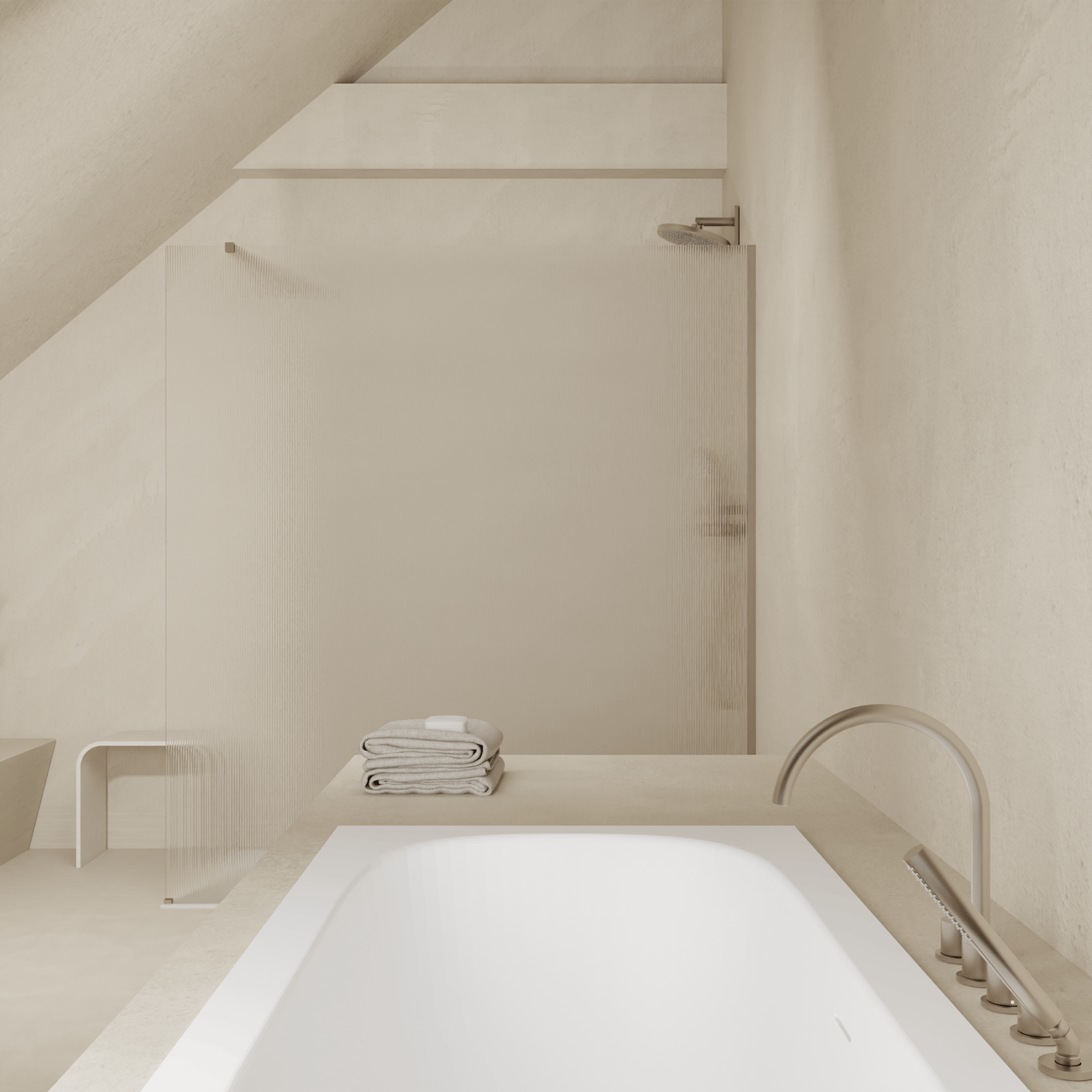 Balmani Modular Walk-In Dusche: 120 x 200 cm, Ribs, inklusive Coating, Profil Brushed Inox